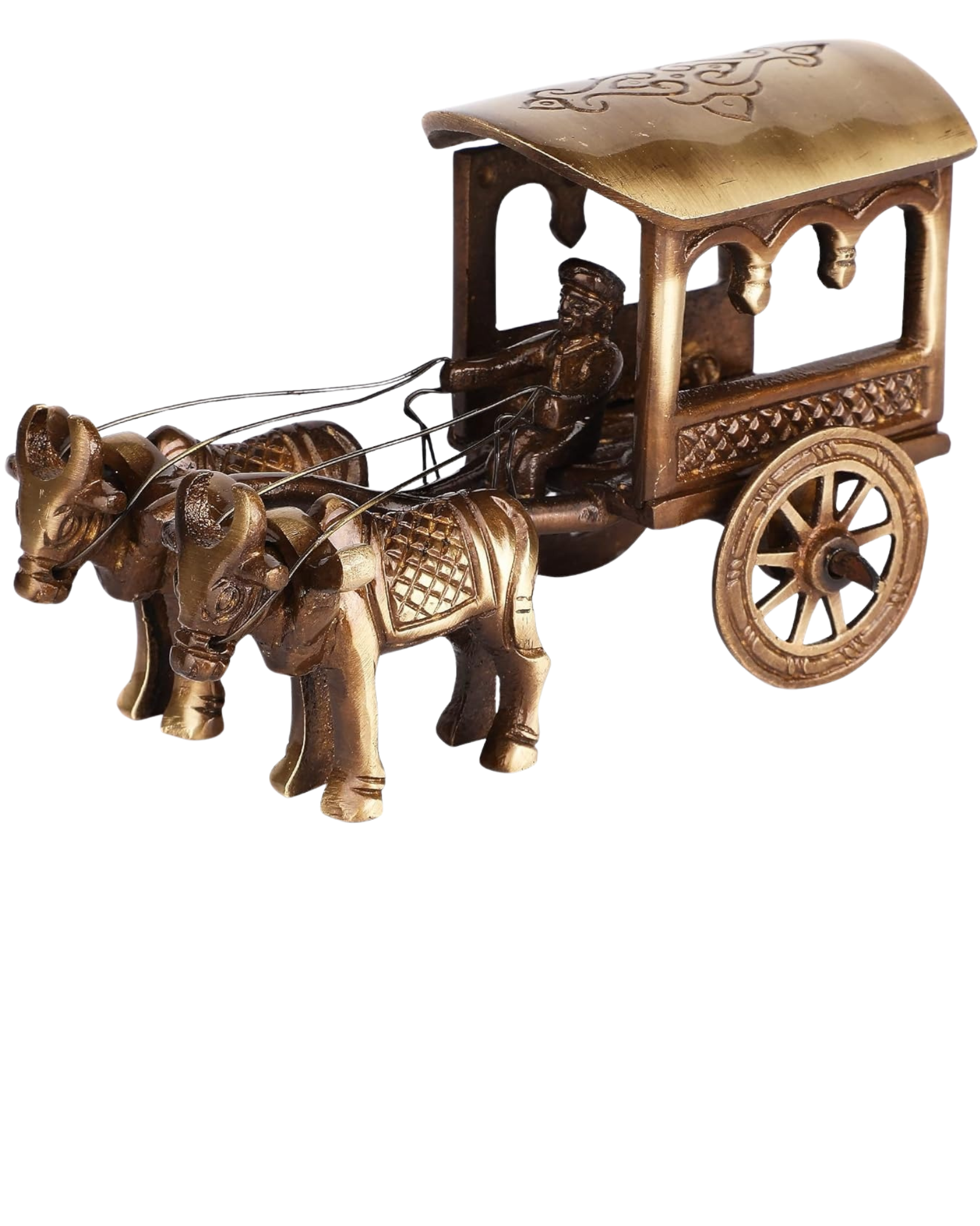 Brass Vintage Bullock Cart with Farmer | Handcrafted Brass Showpiece for Home & Office Decor | Antique Golden Finish Decorative Collectible (12 x 8 x 6 cm, 450 g)