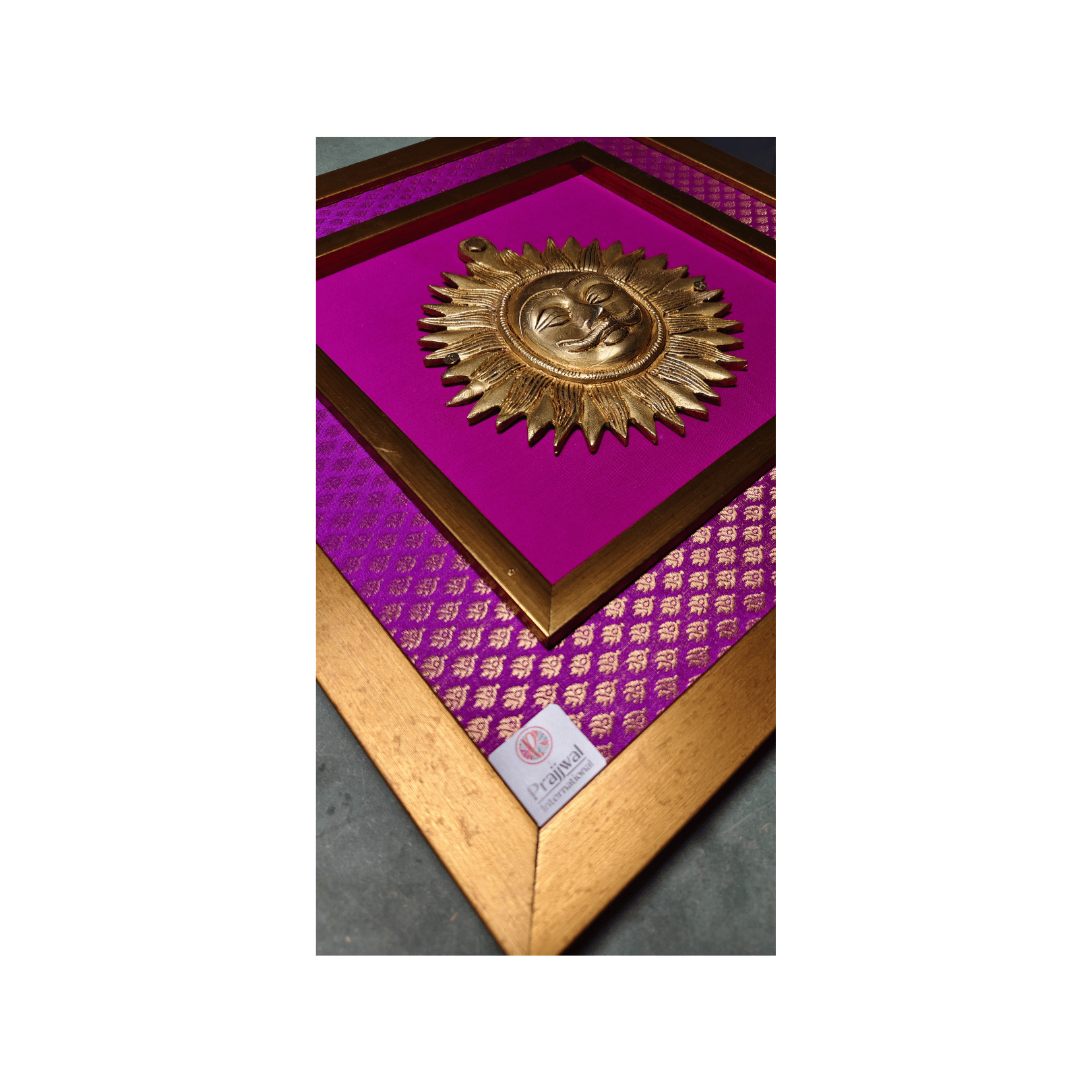 Brass Sun Wall Hanging Frame – 16x16 Inch | Handcrafted Brass Surya Idol on Wooden Frame
