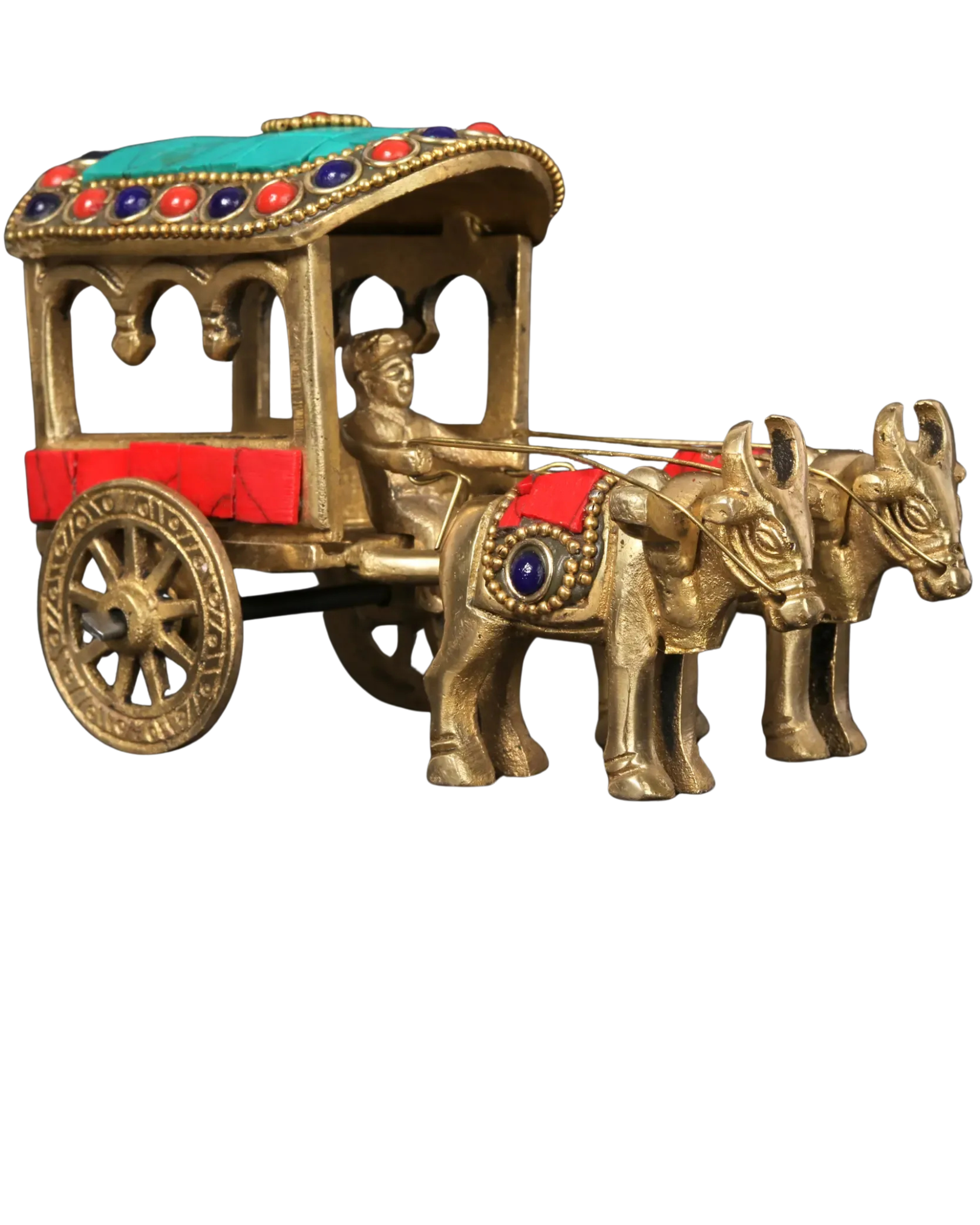 5" Brass Bullock Cart with Inlay Work | Handcrafted Decorative Table Showpiece | Traditional Brass Bailgadi Home & Office Décor Item