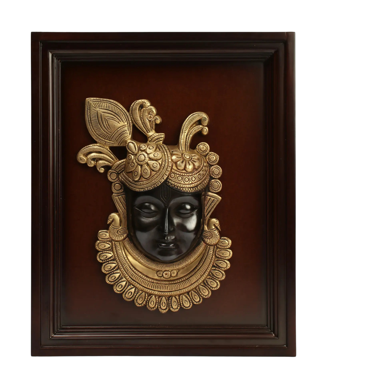 Shrinath ji Face Brass Wooden Frame | Spiritual Wall Décor