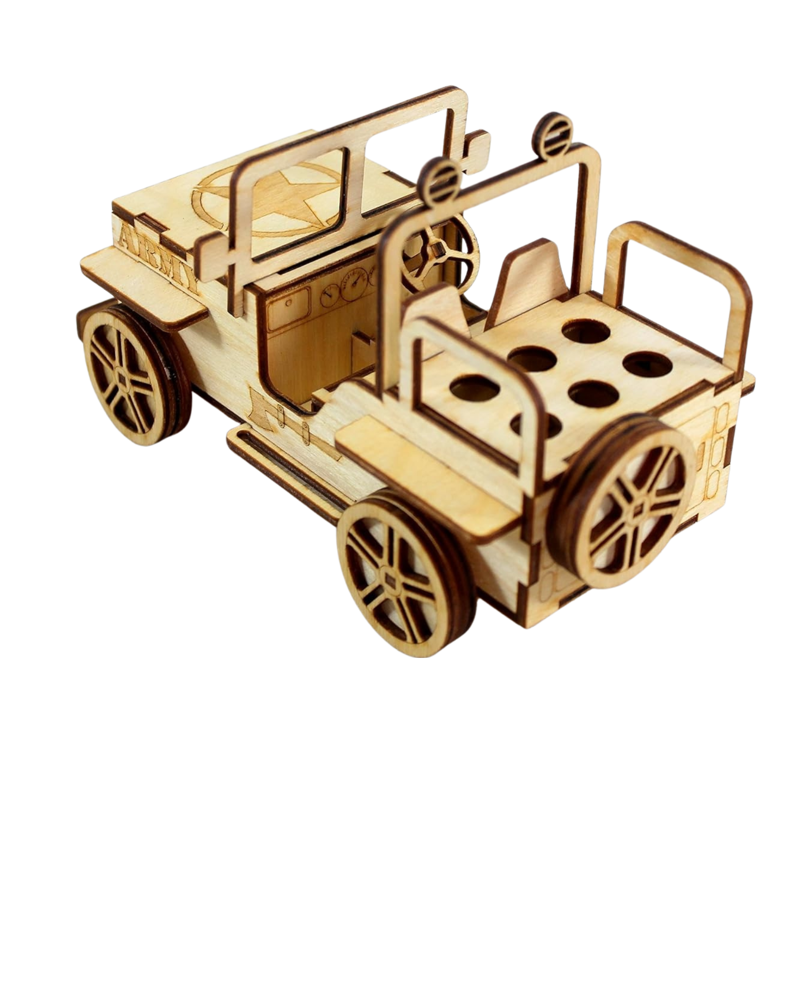 Brass 3D Military Jeep Showpiece | Handcrafted Desk Organizer, Pen Stand & Card Holder | Vintage Brass Decor Gift Item