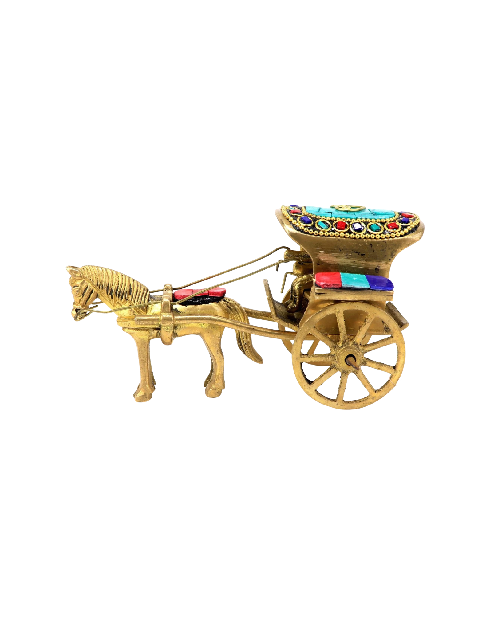 Brass Horse Cart Showpiece with Gemstone Work | Handcrafted Royal Vintage Miniature | Home & Office Decor Gift Item