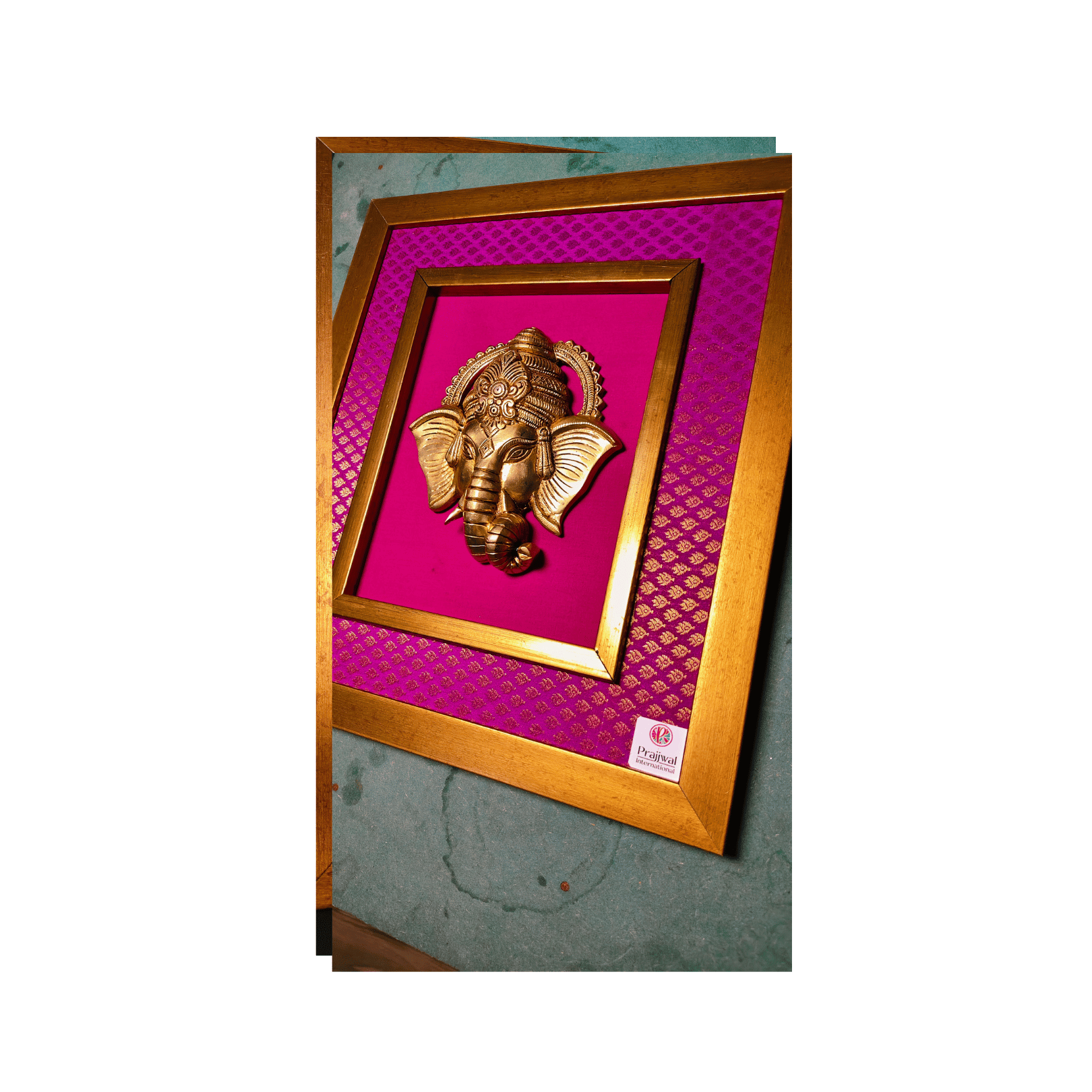 Brass Ganesha Wall Hanging Frame – 14x22 Inch | Handcrafted Wooden Frame with Brass Idol