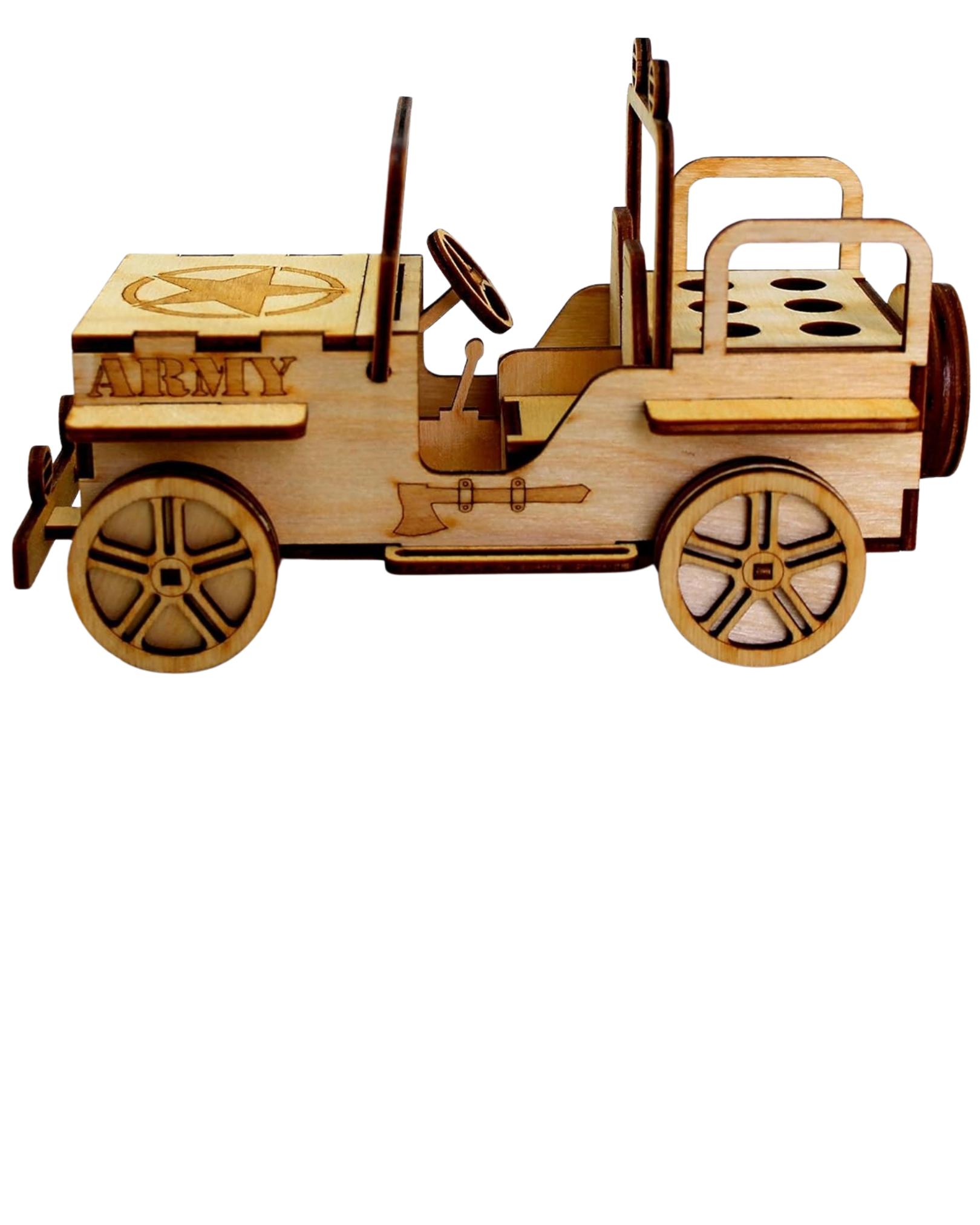 Brass 3D Military Jeep Showpiece | Handcrafted Desk Organizer, Pen Stand & Card Holder | Vintage Brass Decor Gift Item