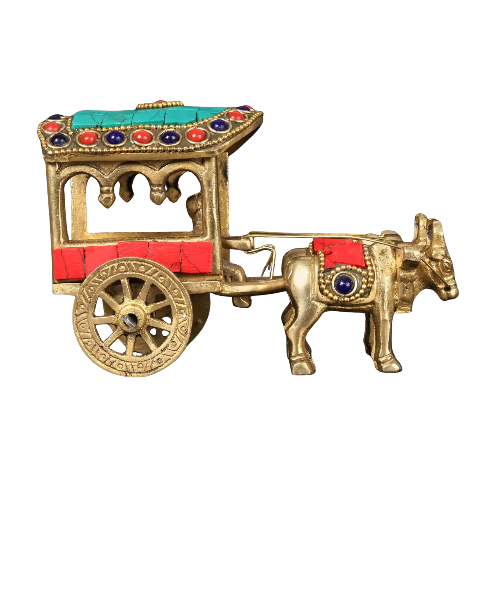 5" Brass Bullock Cart with Inlay Work | Handcrafted Decorative Table Showpiece | Traditional Brass Bailgadi Home & Office Décor Item