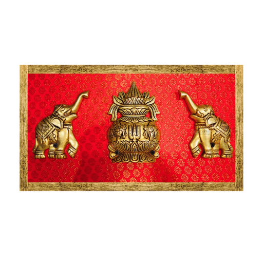 Golden Antique Elephant & Kalash Wall Hanging Frame