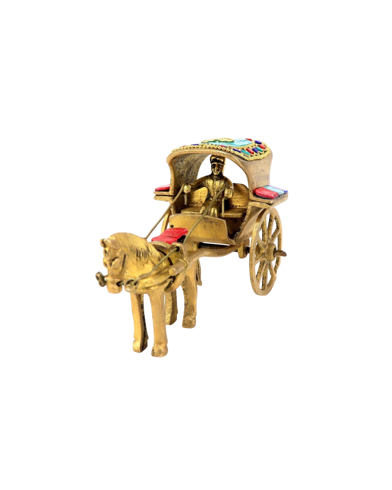 Brass Horse Cart Showpiece with Gemstone Work | Handcrafted Royal Vintage Miniature | Home & Office Decor Gift Item