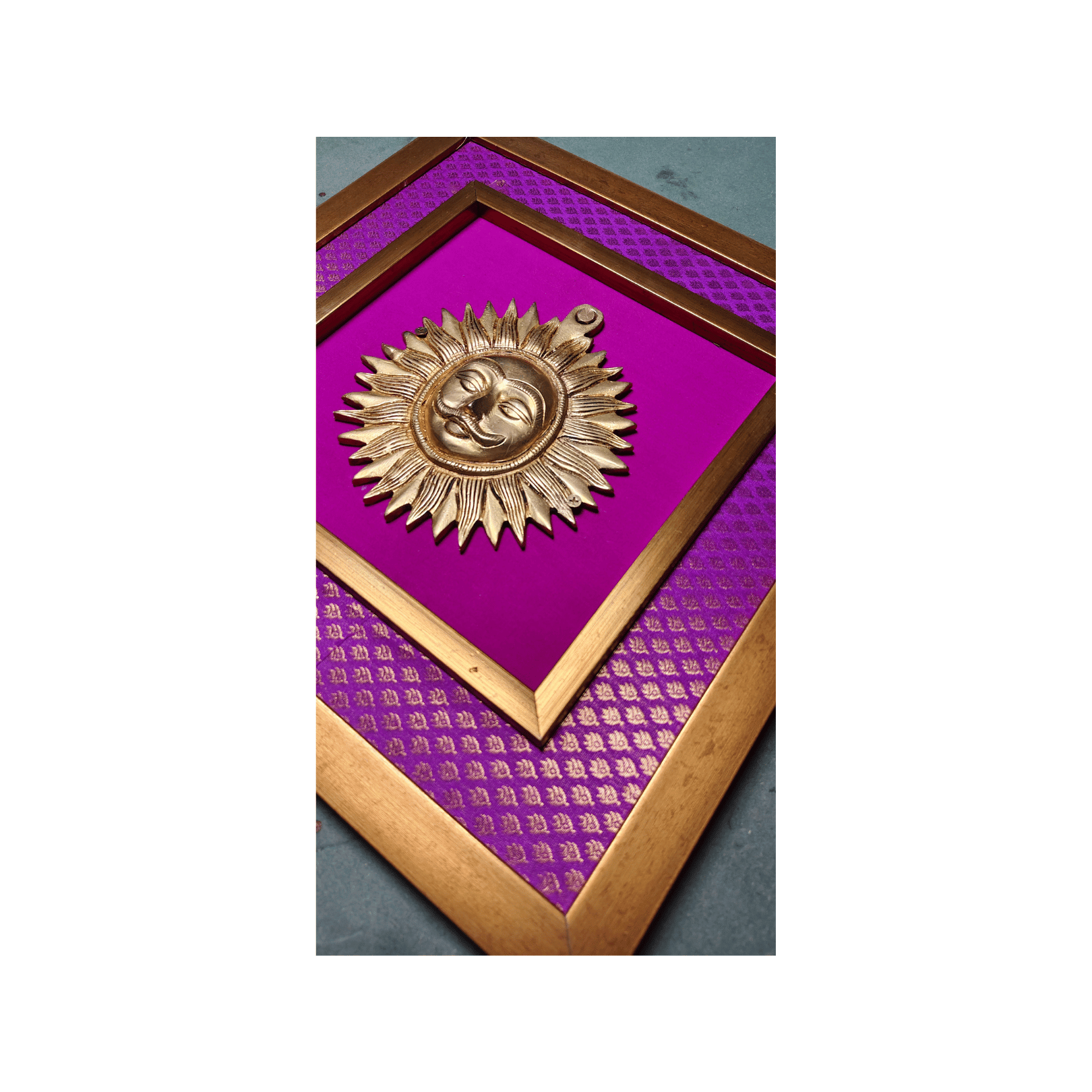 Brass Sun Wall Hanging Frame – 16x16 Inch | Handcrafted Brass Surya Idol on Wooden Frame