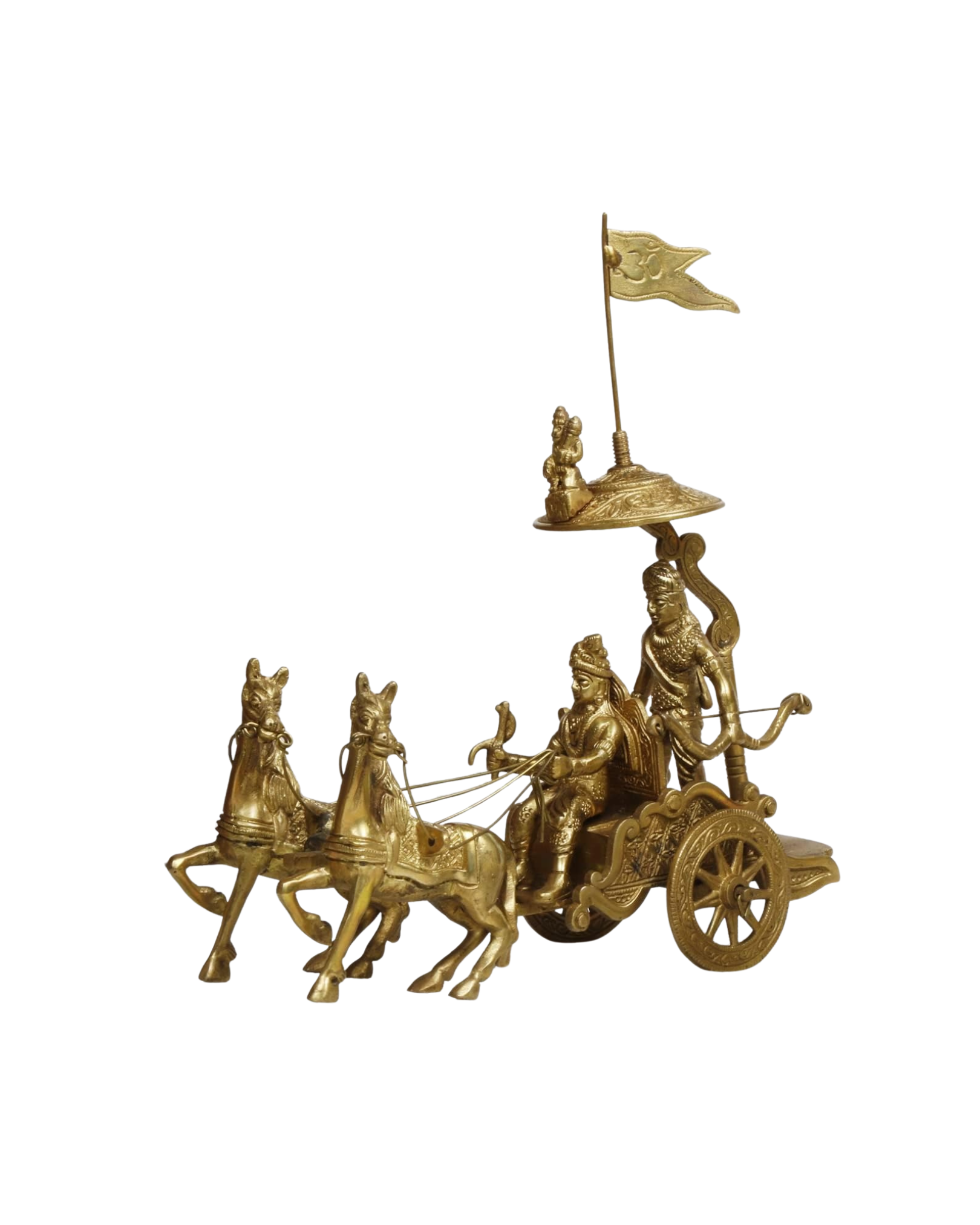 Brass Arjun Rath Showpiece – 24 cm | Handcrafted Antique Golden Finish | Divine Spiritual Decor for Home, Office & Temple | Premium Brass Chariot Sculpture