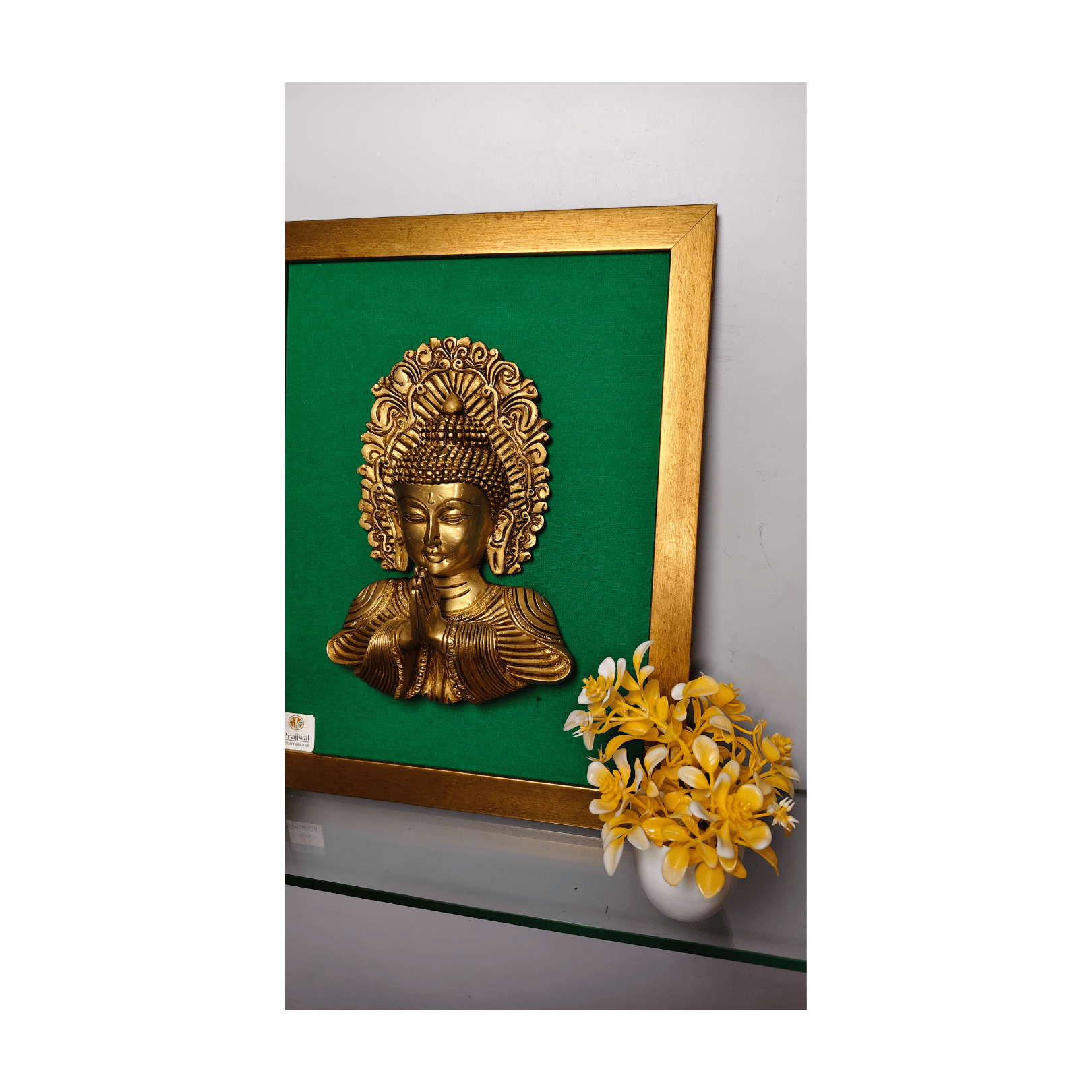 Brass Buddha Mask Wall Hanging Frame – 12x16 Inch | Handcrafted Brass Idol on Wooden Frame#PIF-1275