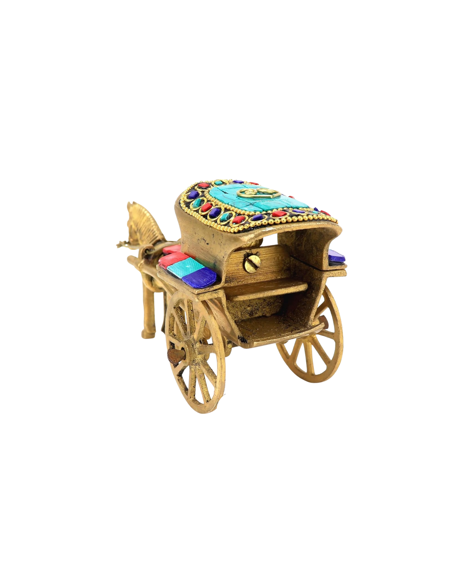 Brass Horse Cart Showpiece with Gemstone Work | Handcrafted Royal Vintage Miniature | Home & Office Decor Gift Item