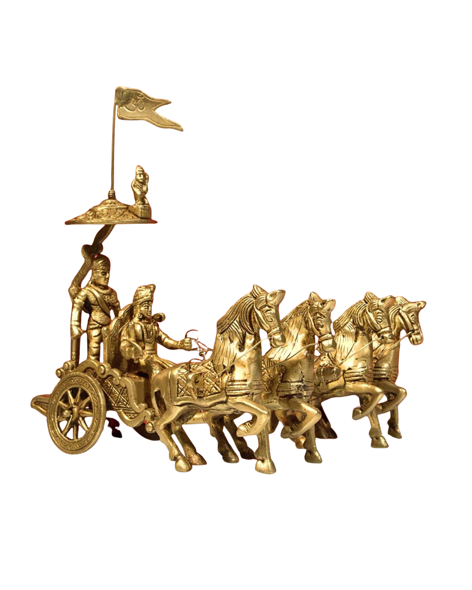 Brass Arjun Rath Showpiece – 24 cm | Handcrafted Antique Golden Finish | Divine Spiritual Decor for Home, Office & Temple | Premium Brass Chariot Sculpture