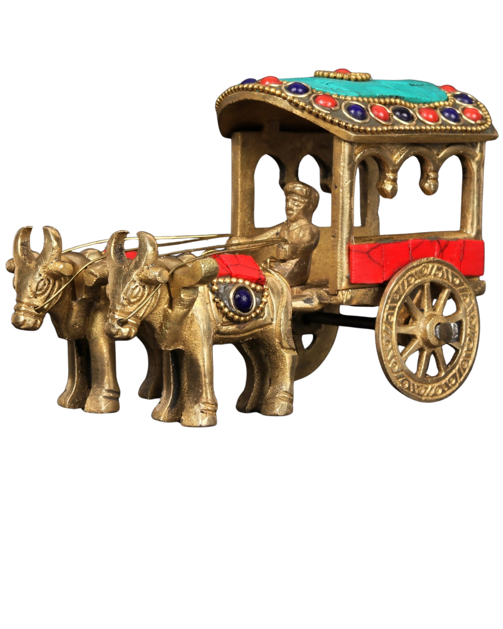 5" Brass Bullock Cart with Inlay Work | Handcrafted Decorative Table Showpiece | Traditional Brass Bailgadi Home & Office Décor Item
