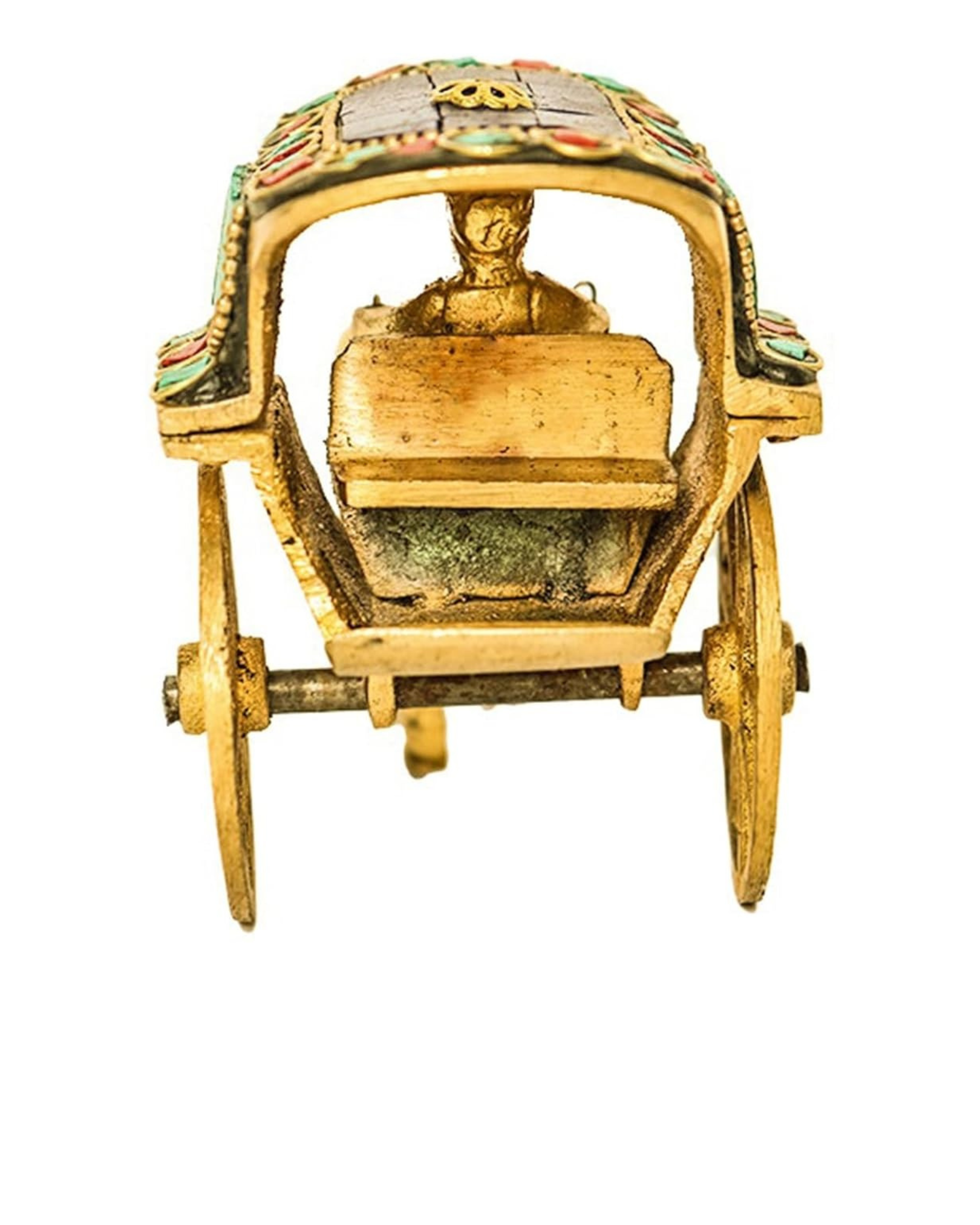 Brass Horse Cart Showpiece with Multicolour Stone Work | Handcrafted Decorative Statue for Home & Office Decor | Ideal Gift Item (Size: 5 x 2.5 x 3 Inch)