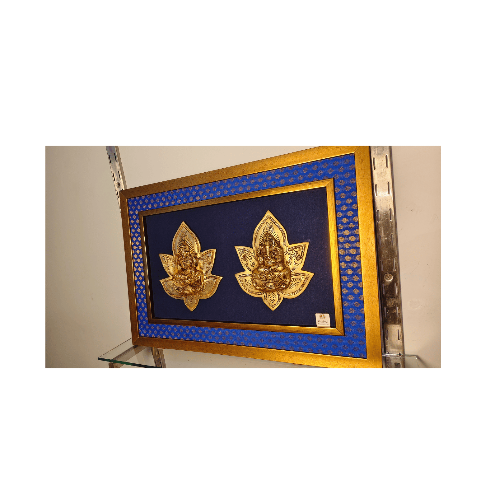 Brass Lakshmi & Ganesha Lotus Wall Hanging Frame – 26x18 Inch | Handcrafted Brass Idols on Wooden Frame#PIF-1290