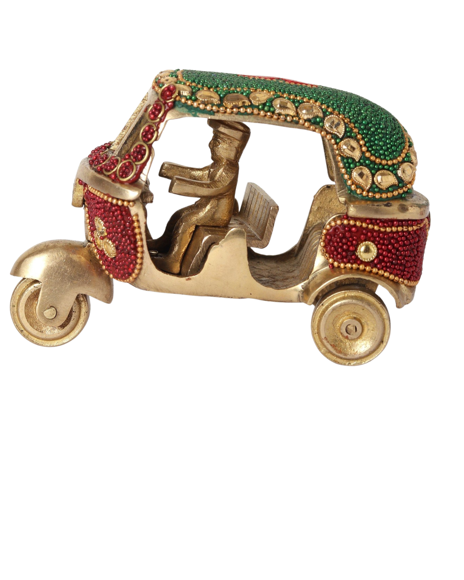 5" Brass Auto Rickshaw with Inlay Work and Wooden Detailing | Handcrafted Decorative Showpiece | Vintage Indian Tuk-Tuk Table Décor Gift Item