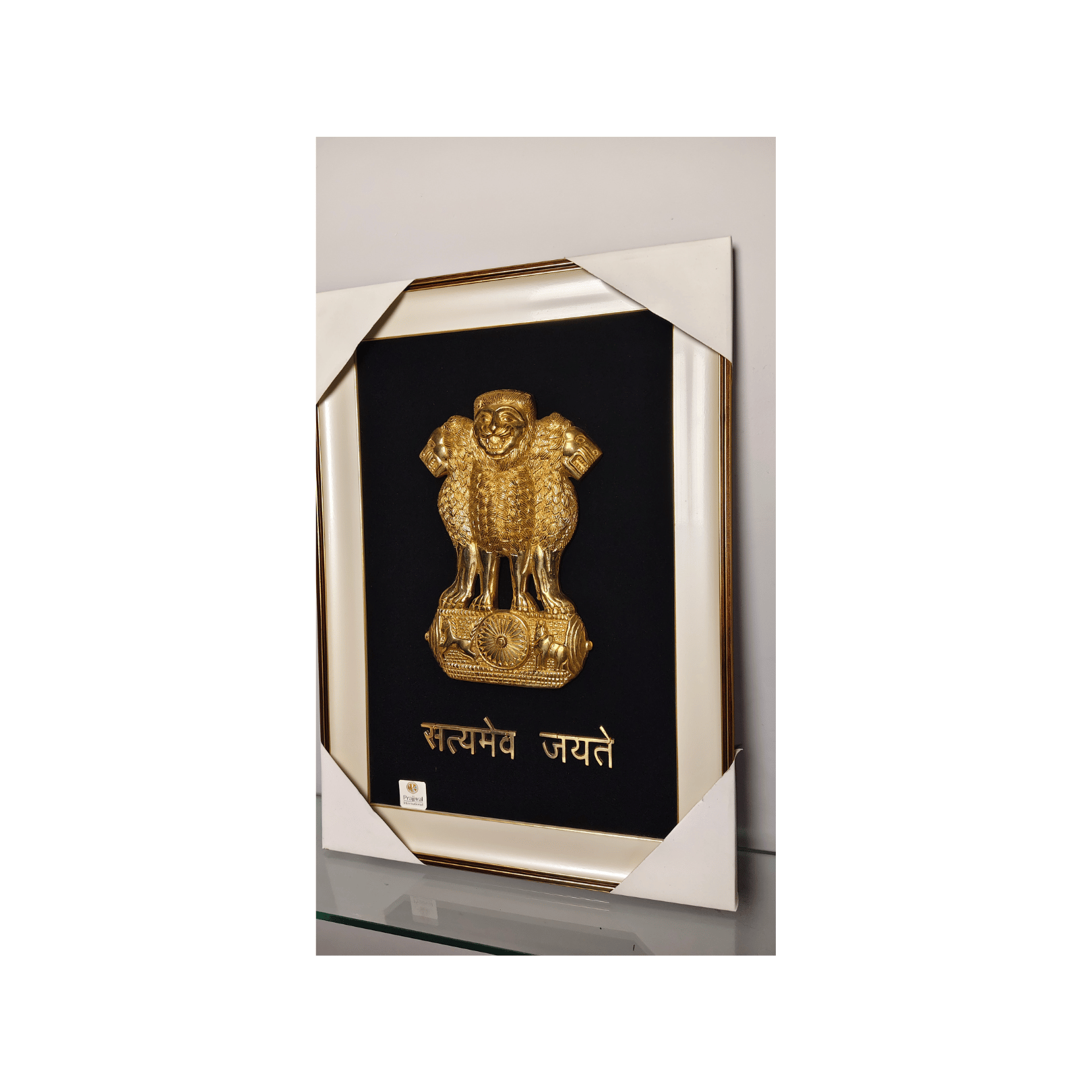 Brass Ashok Stambh Wall Hanging Frame – 21x16 Inch | Handcrafted Brass on Wooden Frame