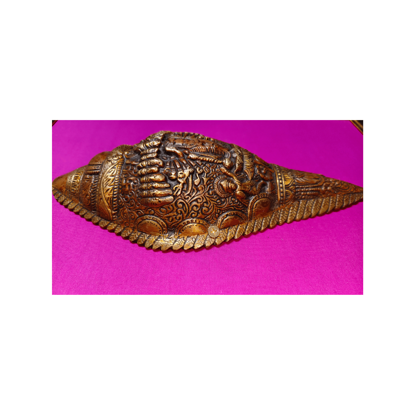Brass Vishnu Shankh Wall Hanging Frame – 18x15 Inch | Handcrafted Brass Conch on Wooden Frame