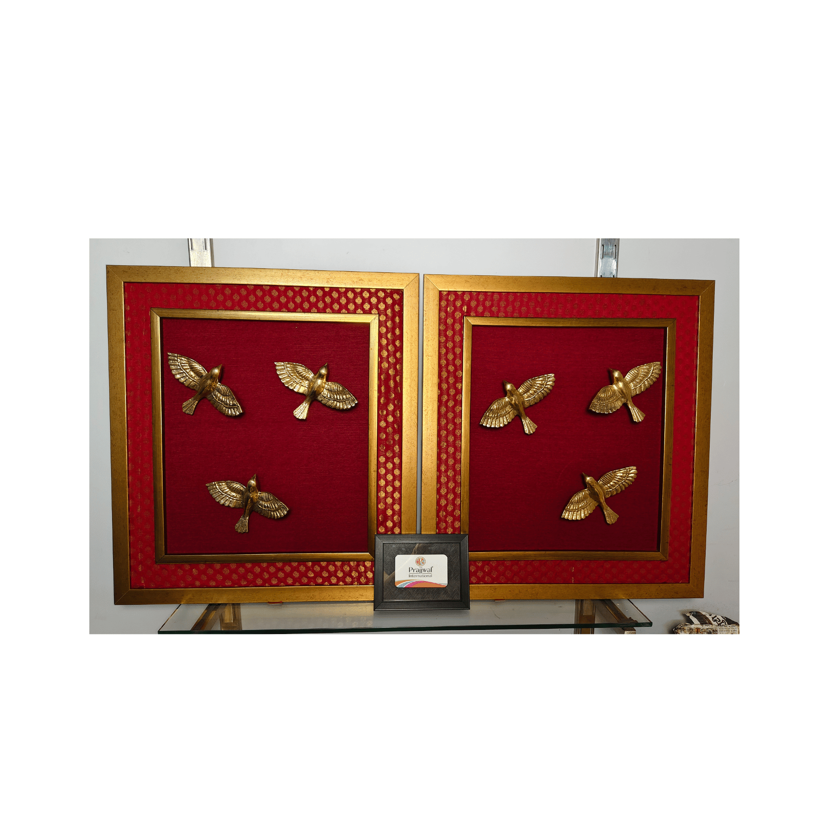 Brass Birds Wall Hanging Frame – 20x22 Inch | Handcrafted Brass Art on Wooden Frame