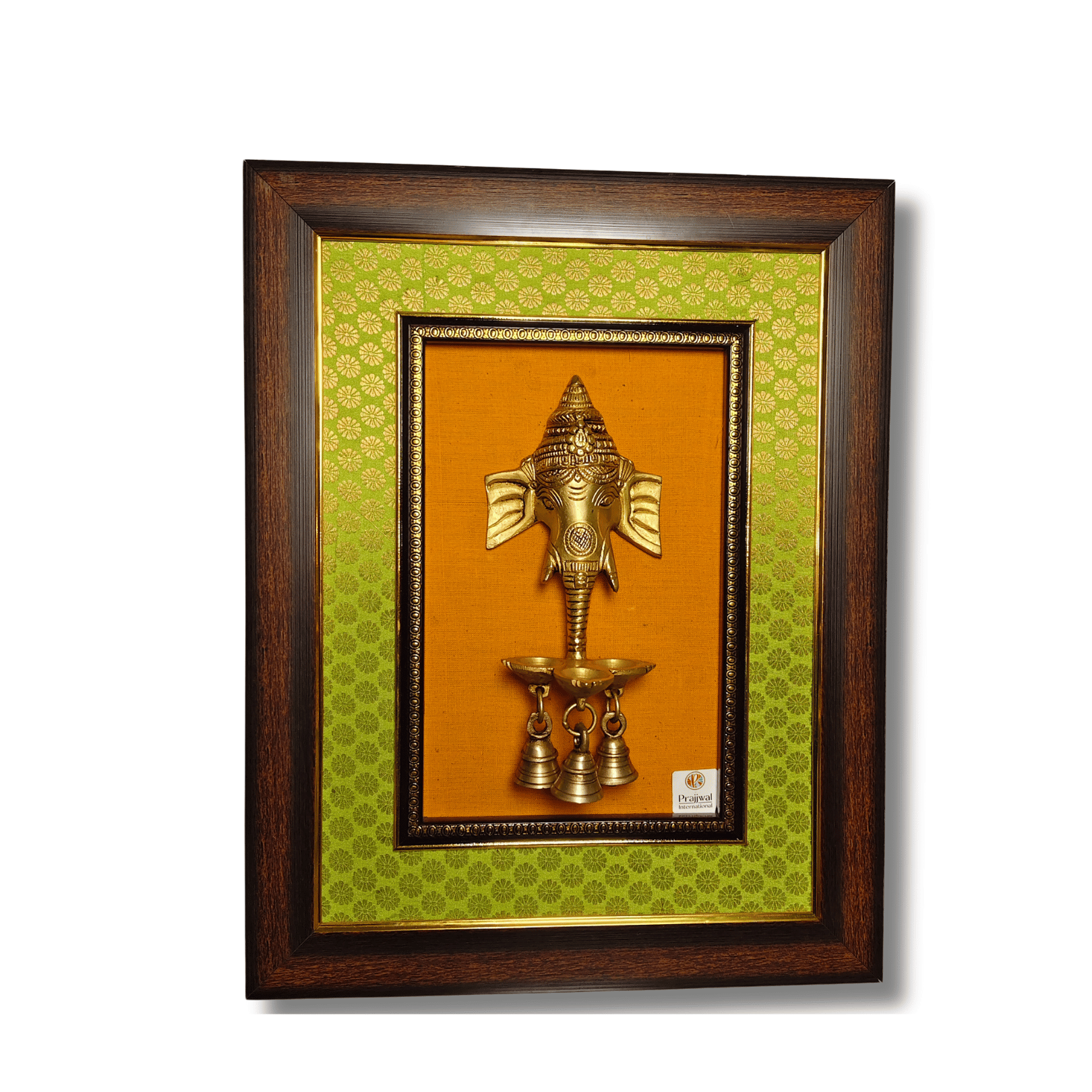 Brass Ganesha Wall Hanging with Bells – 18.5x14.5 Inch | Handcrafted Brass Idol on Wooden Frame