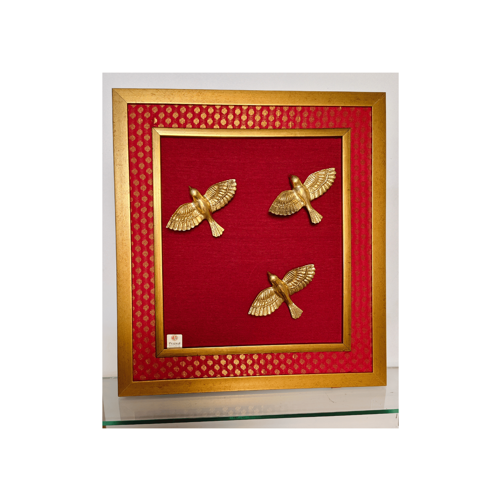 Brass Birds Wall Hanging Frame – 20x22 Inch | Handcrafted Brass Art on Wooden Frame
