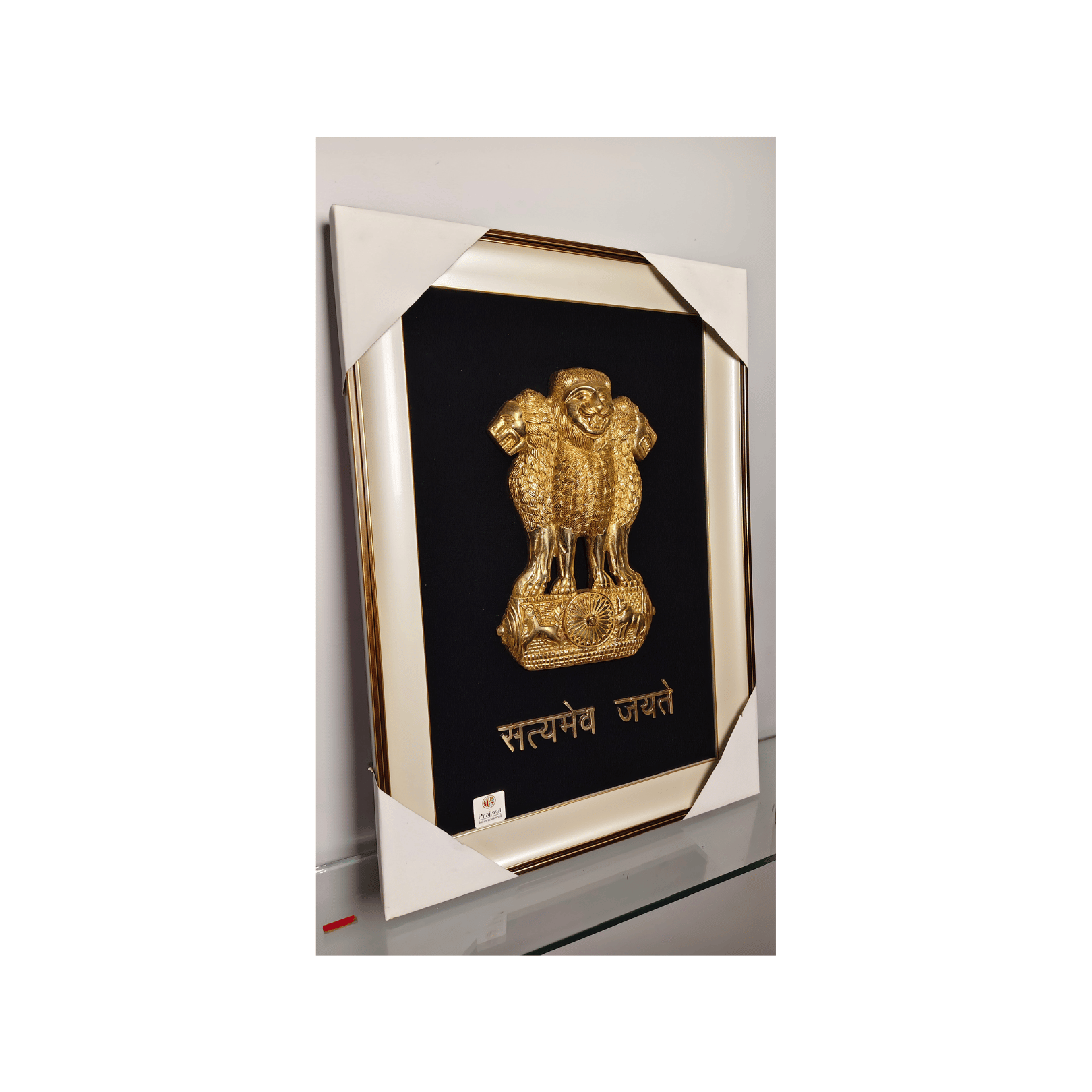 Brass Ashok Stambh Wall Hanging Frame – 21x16 Inch | Handcrafted Brass on Wooden Frame