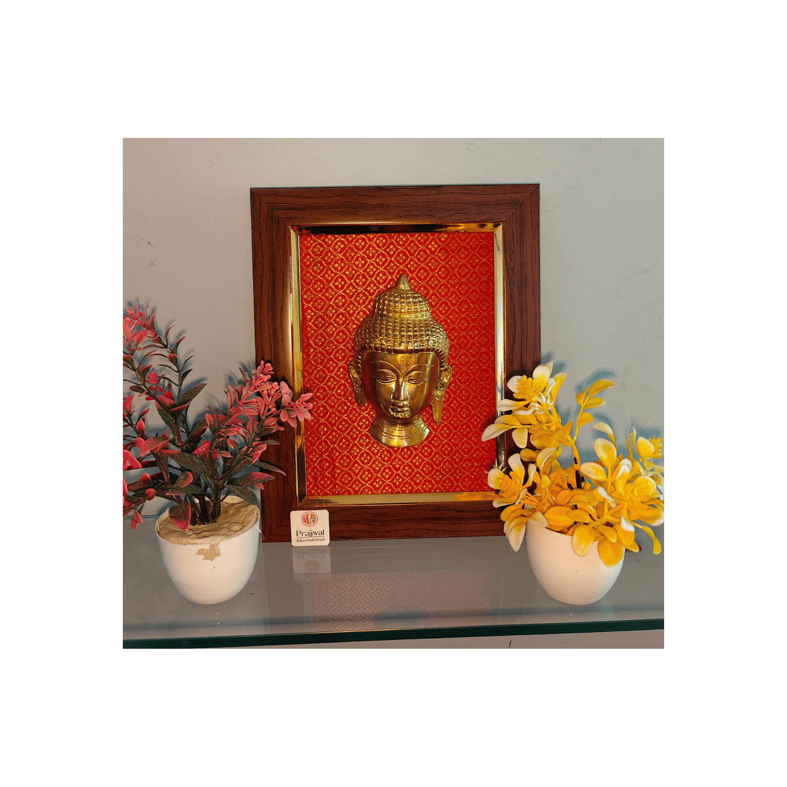Brass Buddha Face Wall Hanging Frame – 10x8 Inch | Handcrafted Brass Art on Wooden Frame