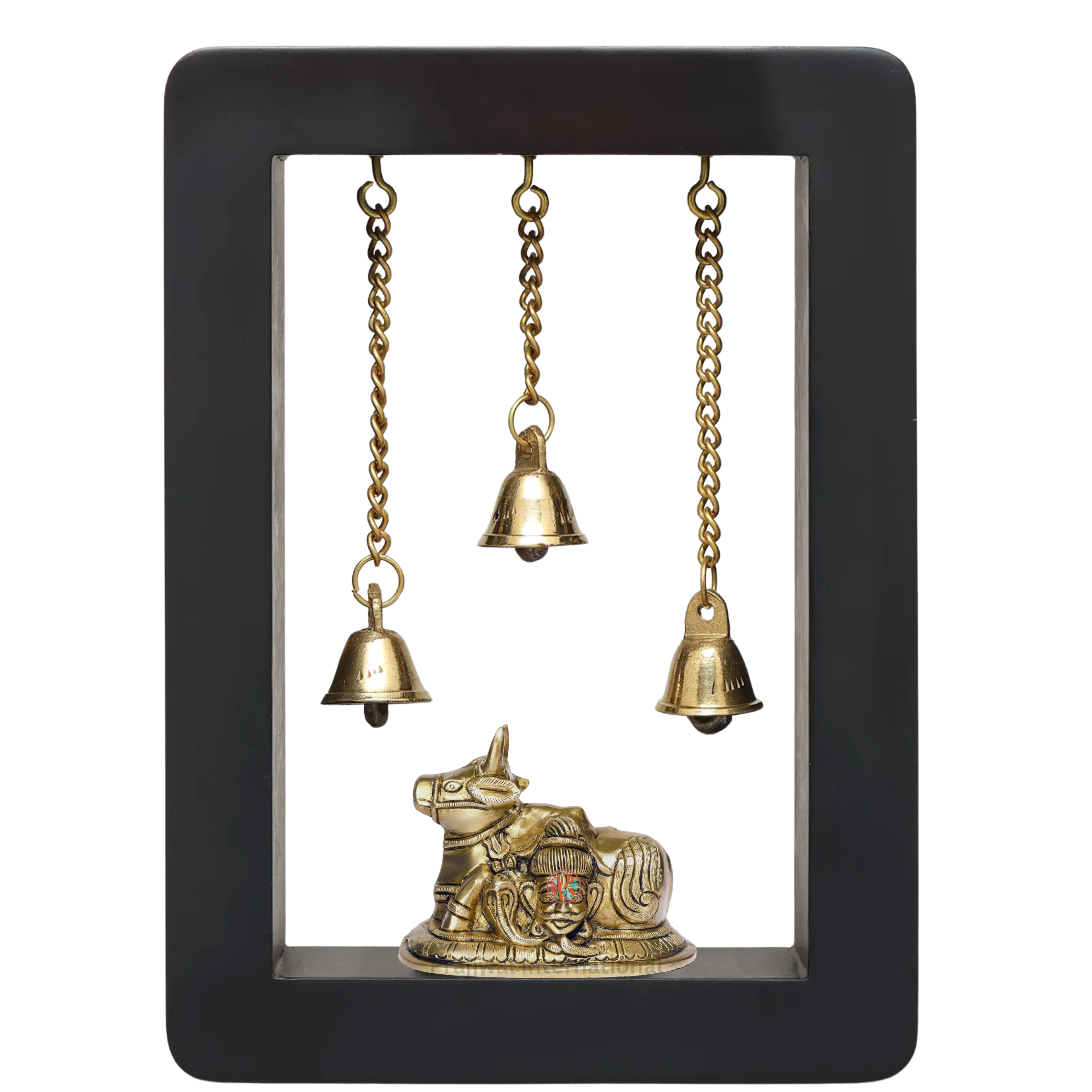 Brass Nandi with Shiva-Parvati Face Wall Hanging in Wooden Frame