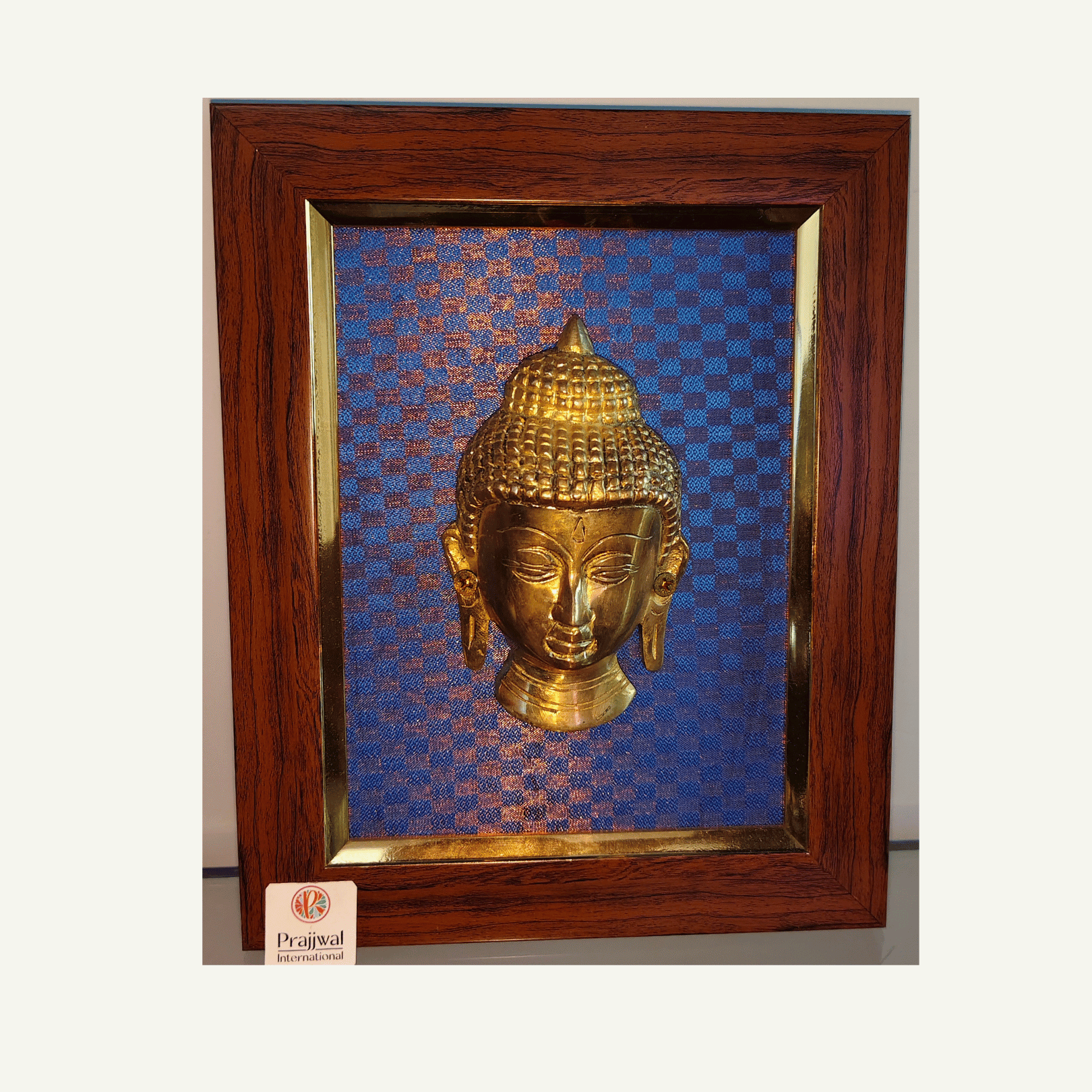 Brass Buddha Face Wall Hanging Frame – 10x8 Inch | Handcrafted Brass Art on Wooden Frame
