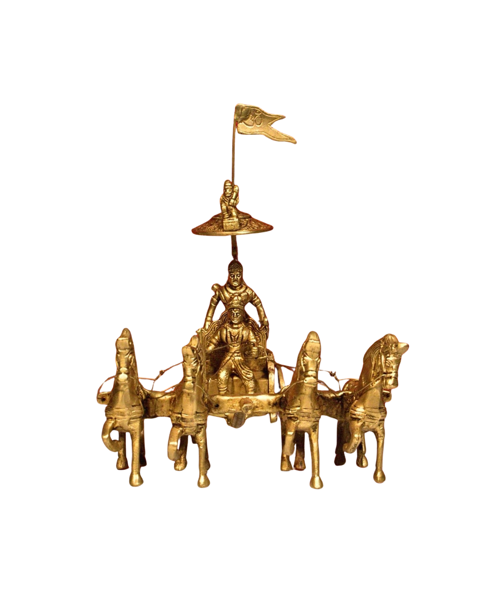 Brass Arjun Rath Showpiece – 24 cm | Handcrafted Antique Golden Finish | Divine Spiritual Decor for Home, Office & Temple | Premium Brass Chariot Sculpture