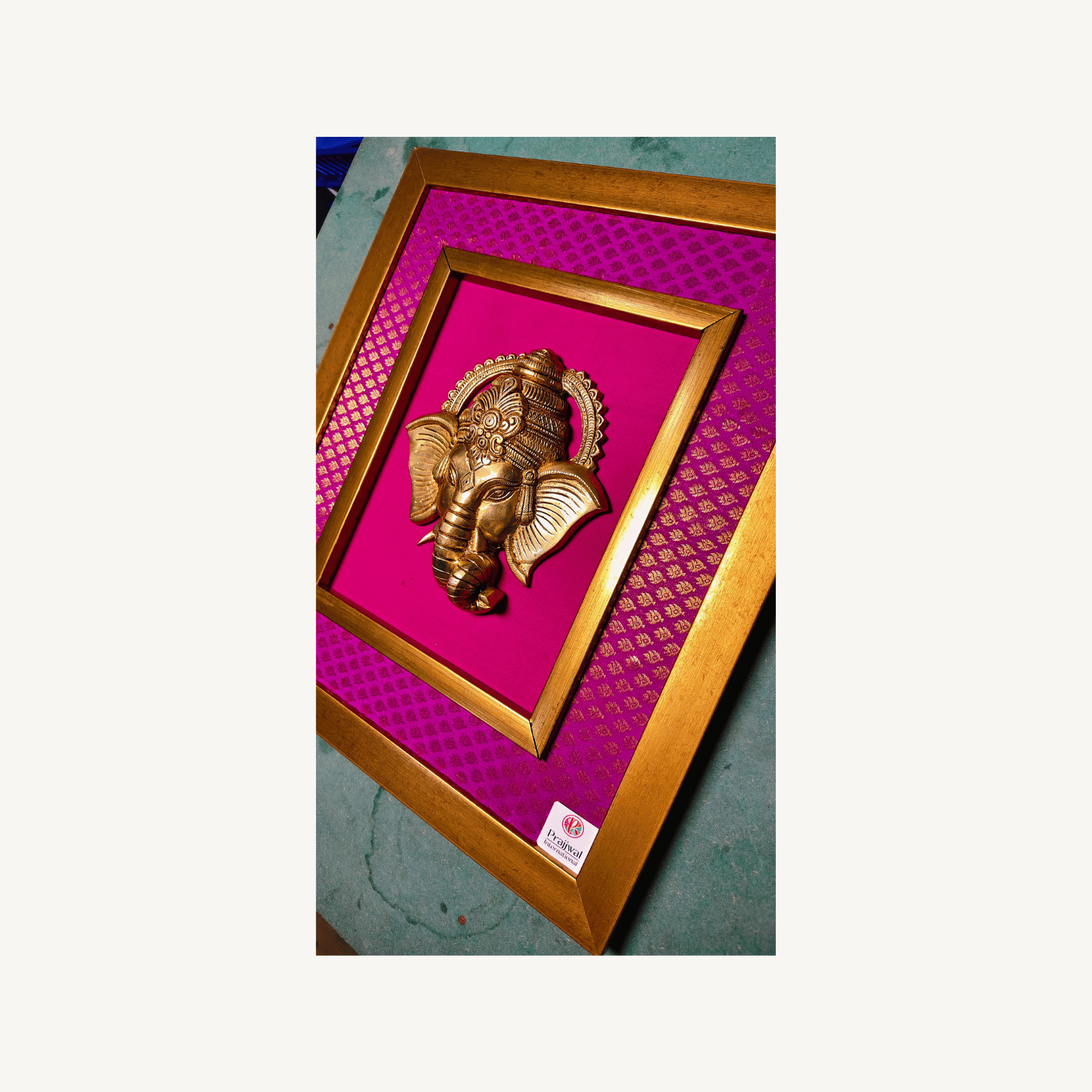 Brass Ganesha Wall Hanging Frame – 14x22 Inch | Handcrafted Wooden Frame with Brass Idol