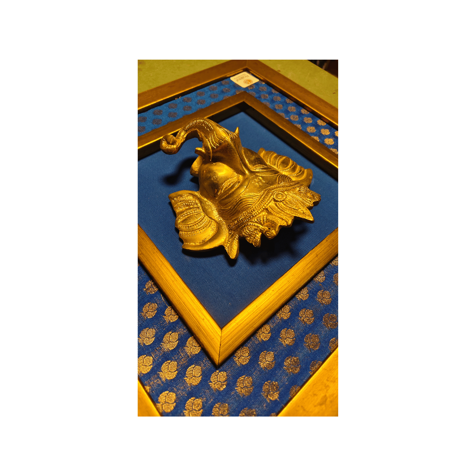 Lord Ganesha Brass Statue Wall Hanging Frame – 14x14 Inch | Handcrafted Brass Idol on Wooden Frame