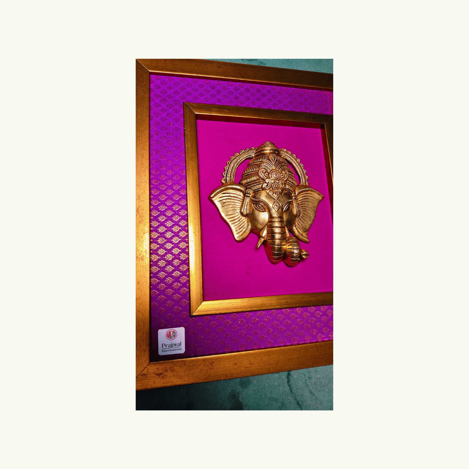 Brass Ganesha Wall Hanging Frame – 14x22 Inch | Handcrafted Wooden Frame with Brass Idol