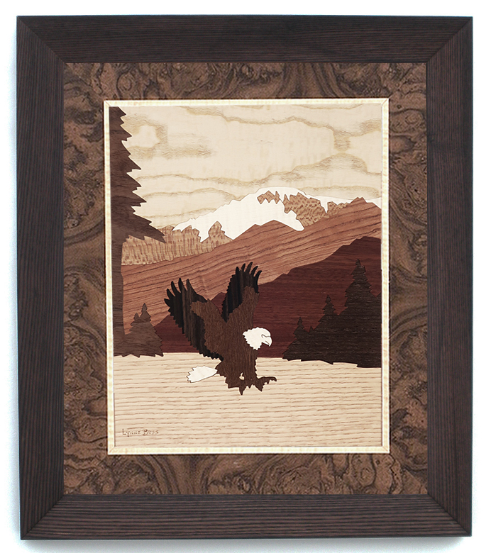 Eagle Fishing bordered with Walnut Burl