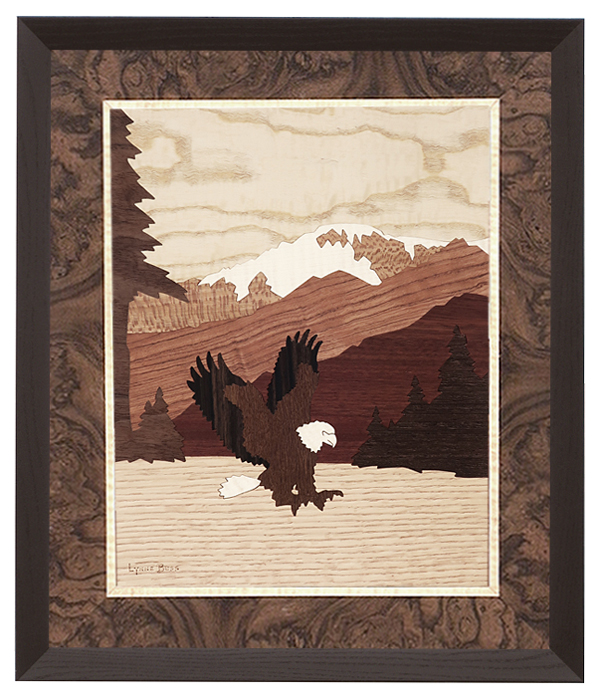 Eagle Fishing bordered with Walnut Burl