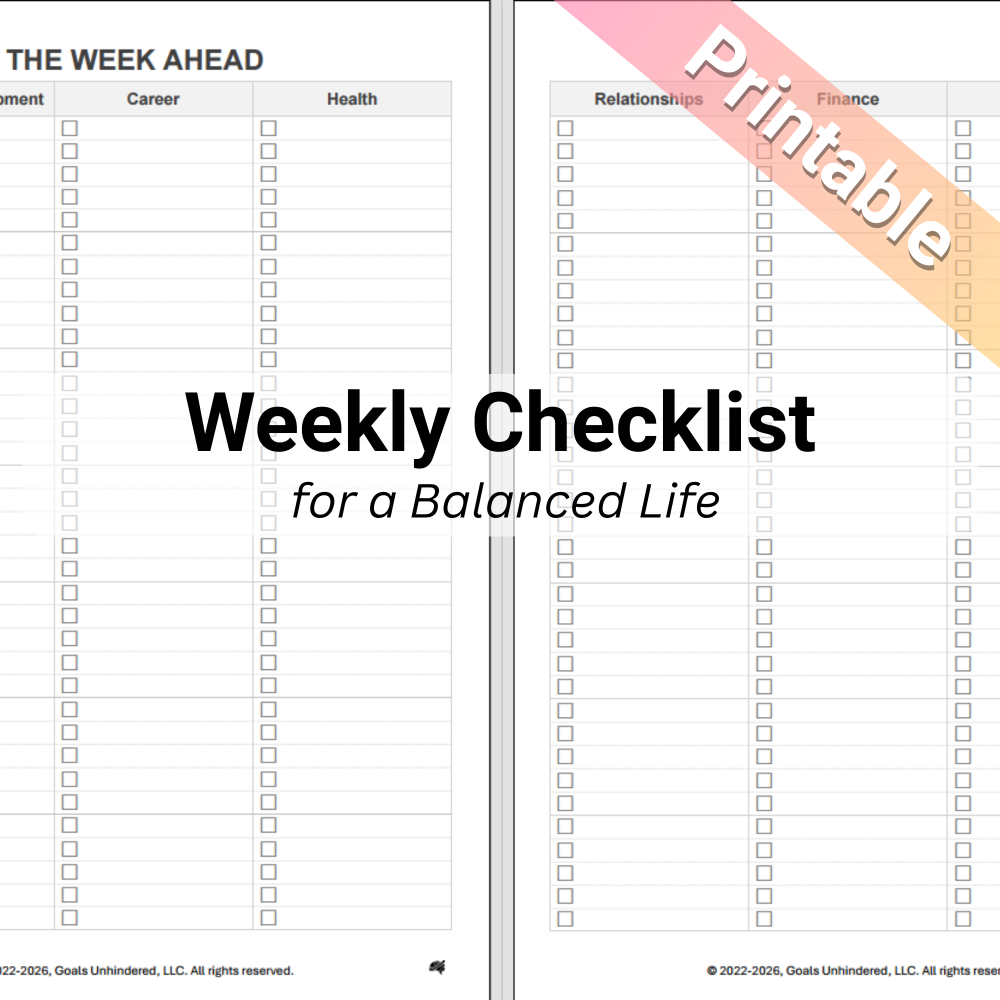 [PRINTABLE] The Week Ahead: Daily Goal Tracker for a Balanced Life