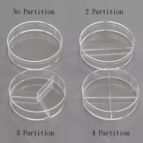 Pack of 100 Plastic Petri Dish with Partition