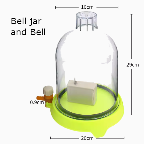 Plastic Vacuum bell jar and a ringing bell