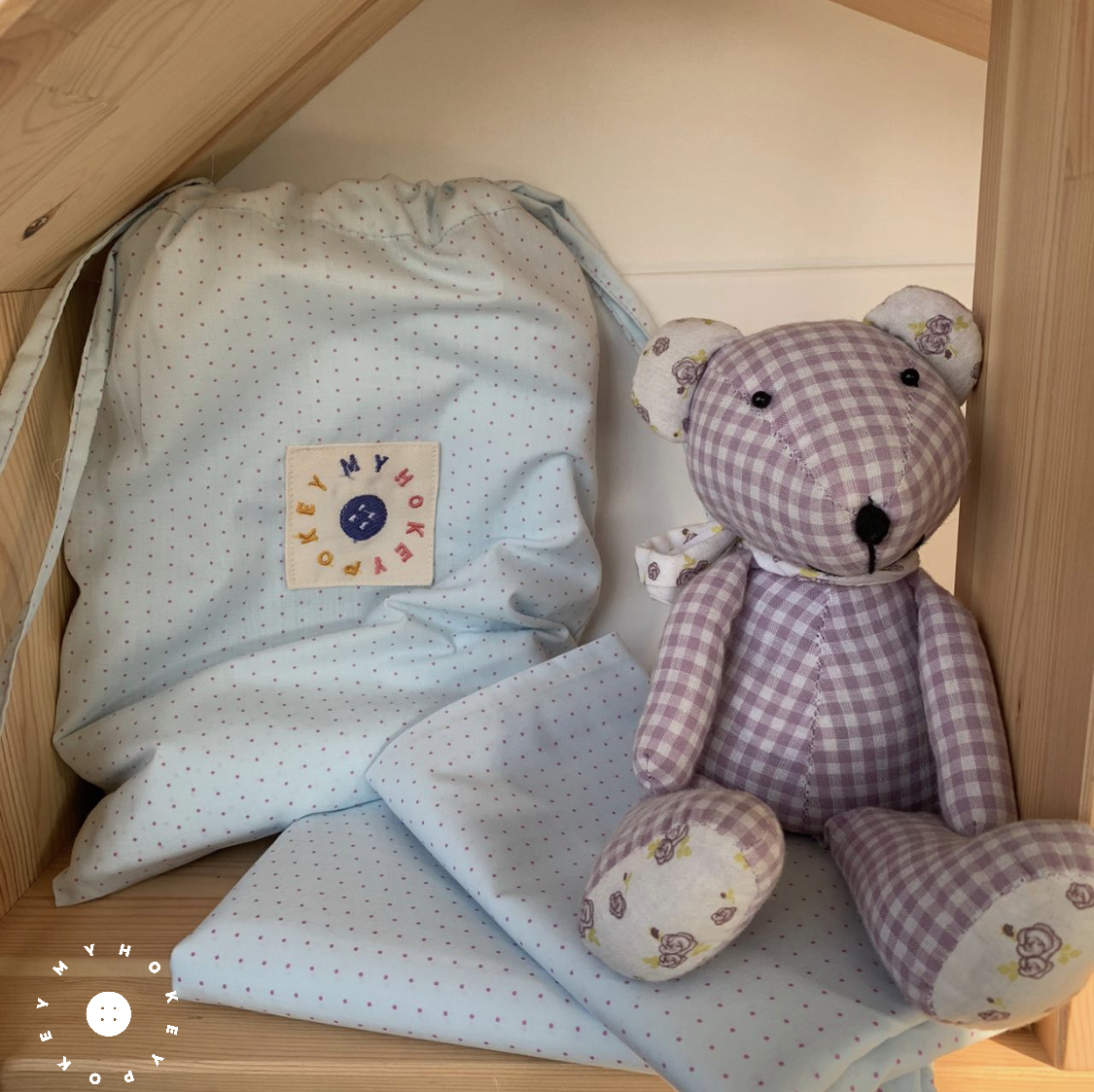 Blue Dotted Pink Crib Bedding Set