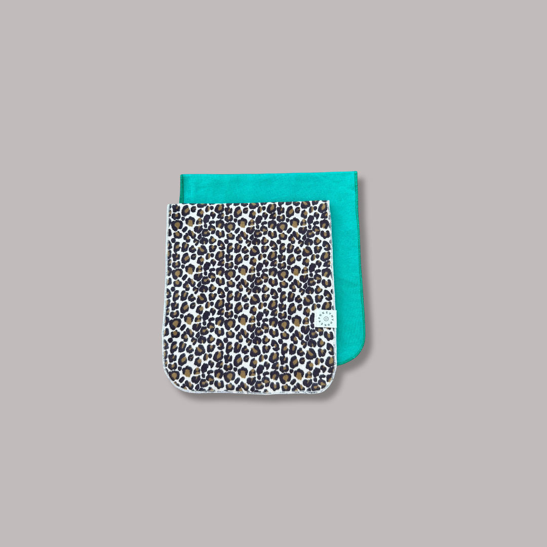 Green & Leopard Burp Cloth Duo