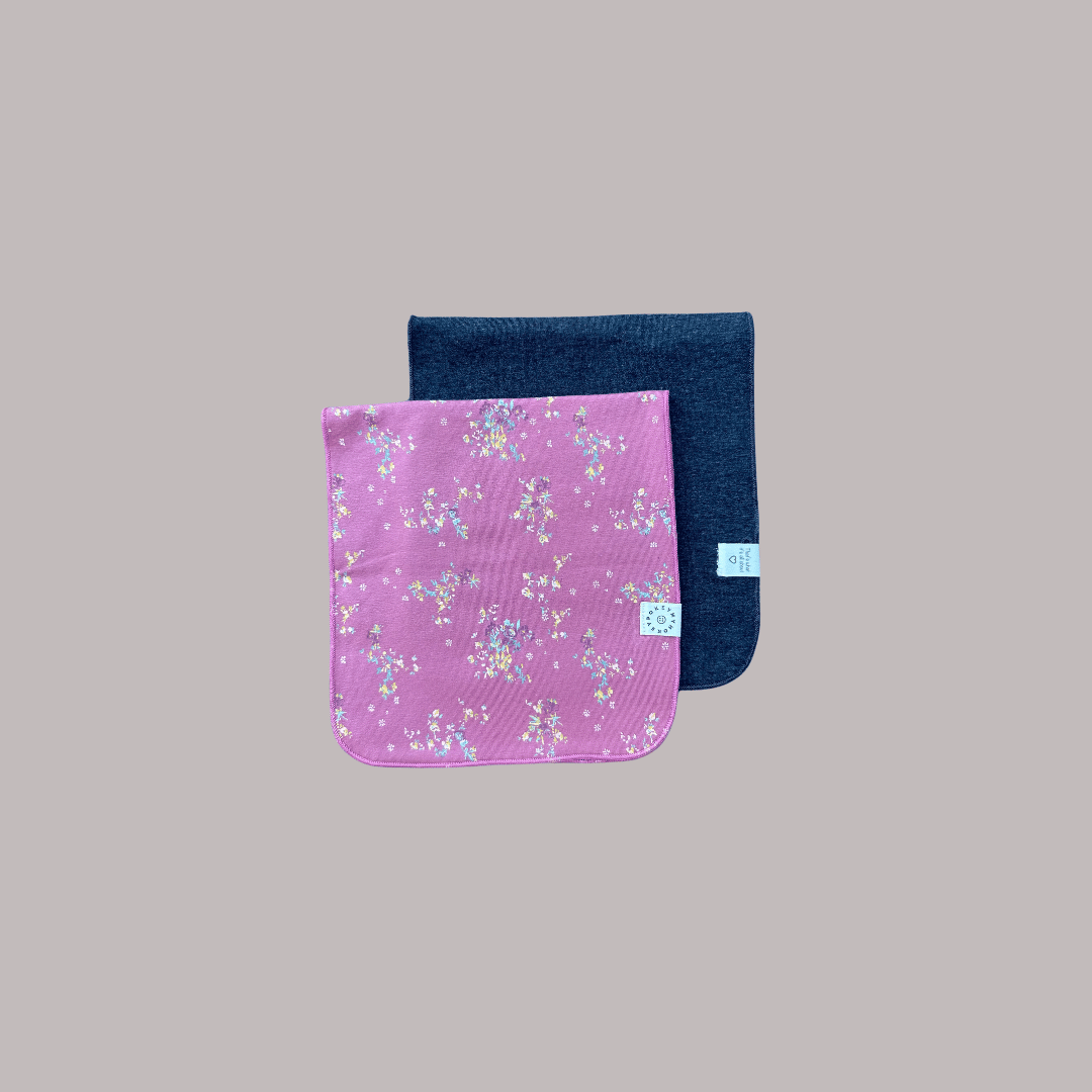 Charcoal Pink Floral Burp Cloth Duo
