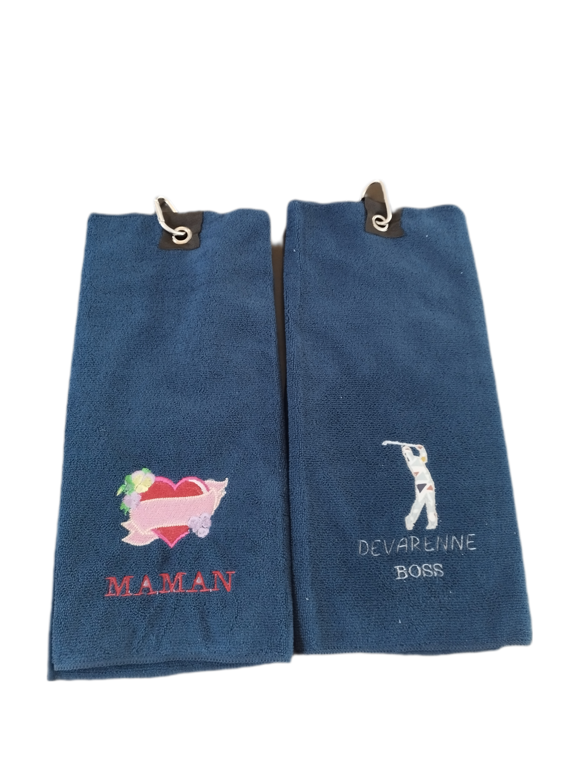 Serviette de golf avec mousqueton brodée et personnalisée