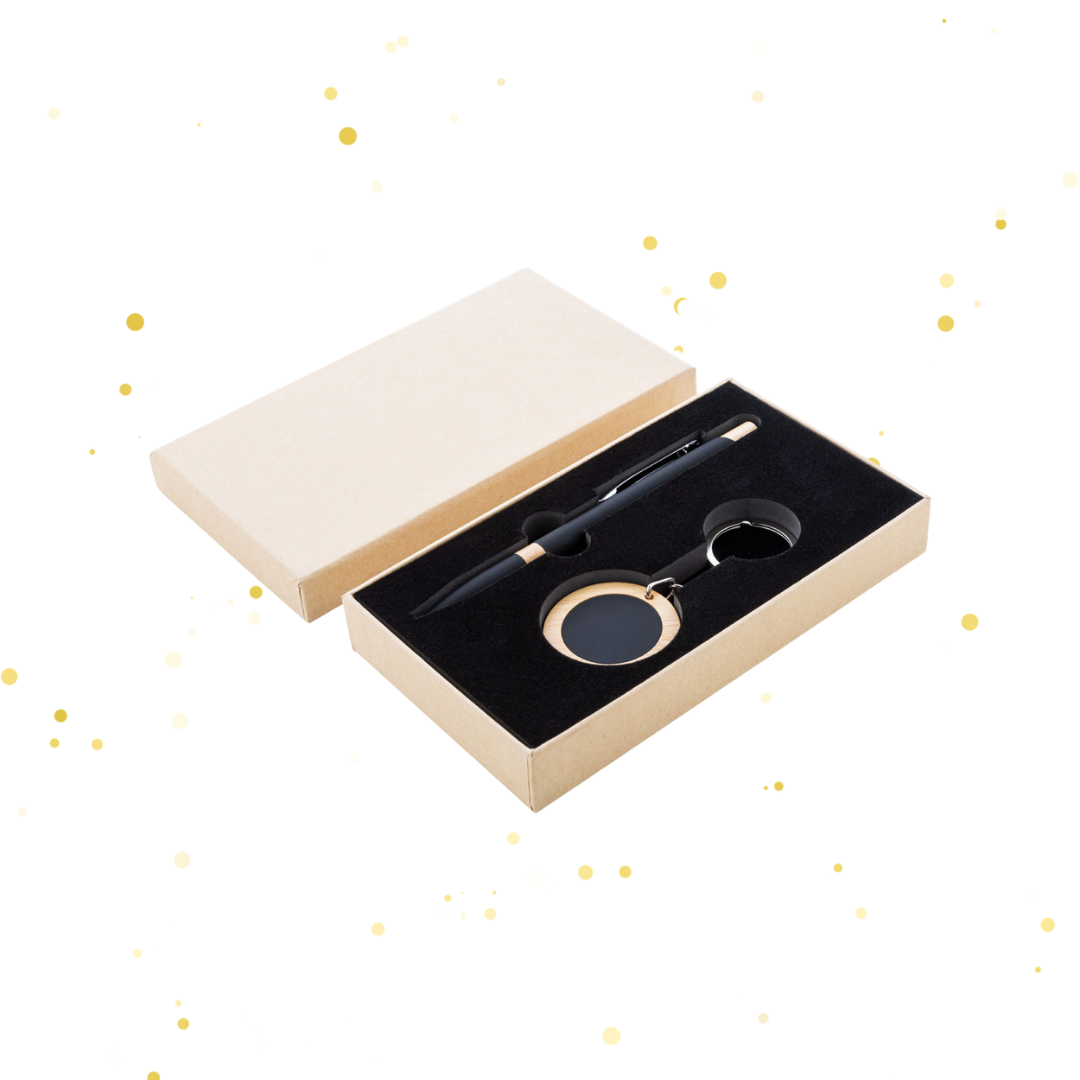 Divdaļīgs dāvanu komplekts pildspalva un atslēgu piekariņš