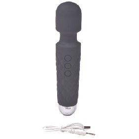 LOVE MAGIC- BLACK COLOR 10-SPEED VIBRATING SILICONE RECHARGEABLE WAND MASSAGER