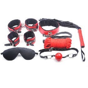 BLACK/RED 7 PIECE RED BONDAGE KIT