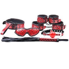 RED EMBOSSED 6 PIECE BONDAGE KIT