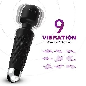 BLACK 9 SPEED RECHARGEABLE SILICONE WAND MASSAGER