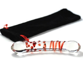 CURVED RED SWIRL GLASS DILDO WITH RED NUBBYS