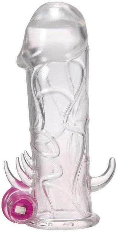 Vibrating Textured Clear Soft Reusable Condom Penis Sleeve Beaded with Vibrator Bullet for Clit Sex Toy