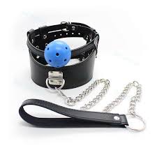 Blue Kinky Sexy Neck Collar Choker with Gag Restraint Slave Chain Leash Toy